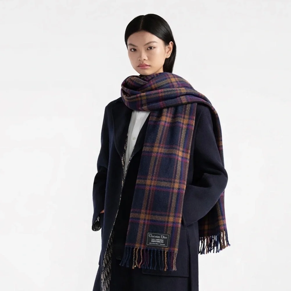 Christian Dior lambswool plaid scarf